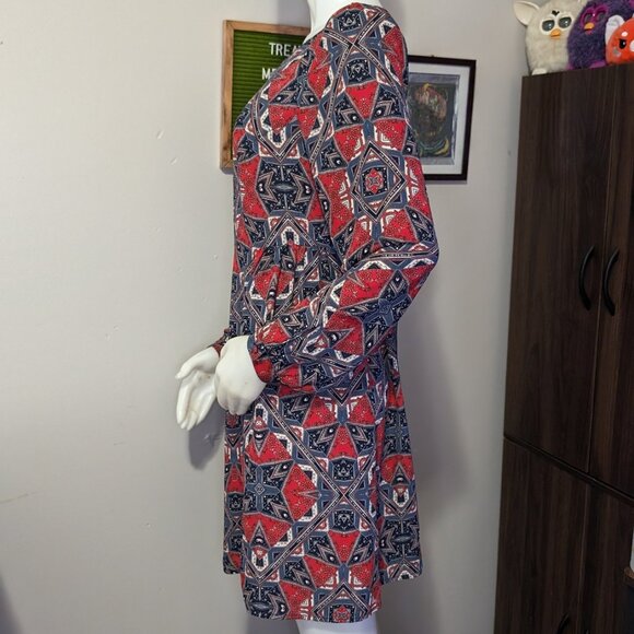 Paper Crown Red and Blue Patterned Dress M EUC - Picture 4 of 5